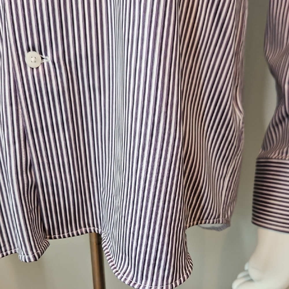 Kenneth Cole Men's Black Purple and White Striped Dress Shirt Slim Fit - Picture 2 of 11